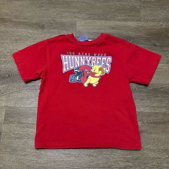 Vintage Disney Winnie the Pooh Football Graphic T Shirt Red Hunnybees Boys 4T - Picture 1 of 7